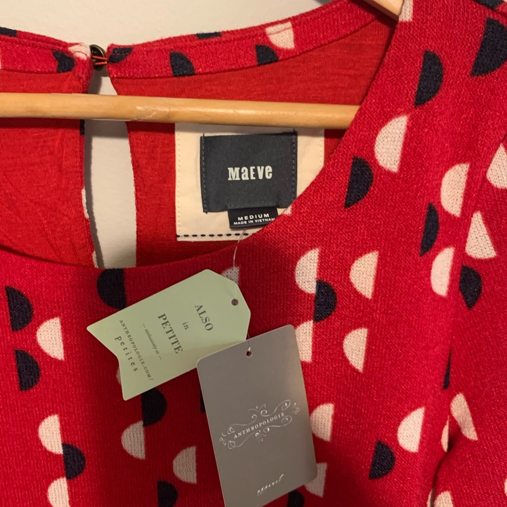 Anthropologie Mauve Anthousai Swing Dress Red Bell Sleeve Medium